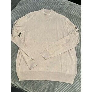 VTG Travel Smith Sweater Mens Sz M Beige Gray Silk Cotton Mock Neck Pullover